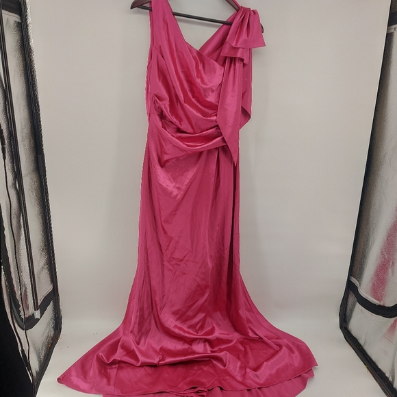 ELIZA J  Pink Satin Shoulder Bow Pooled Train Sleeveless Gown Dress 10 - Picture 9 of 14